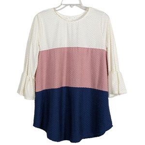 Reb & J. pull over 3/4" Flutter sleeve‎ Tri color Tunic size M